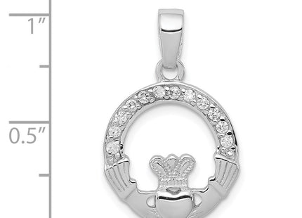 Sterling silver cubic zirconia claddagh pendant, further view