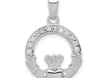 Sterling silver cubic zirconia claddagh pendant