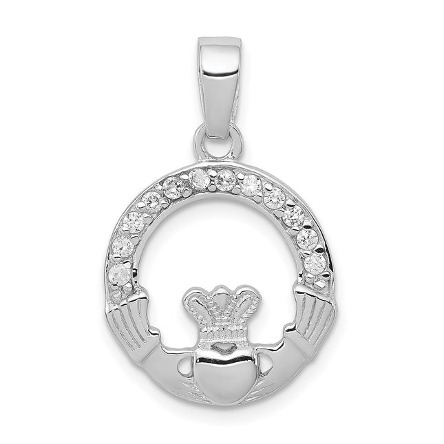 Sterling silver cubic zirconia claddagh pendant