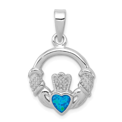 Sterling silver opal claddagh pendant