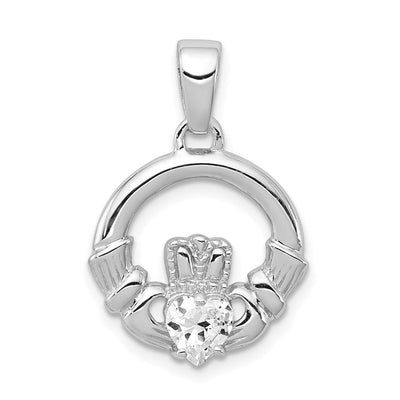 Sterling silver cubic zirconia claddagh pendant