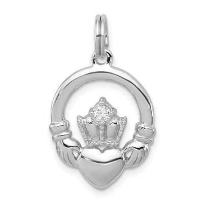Sterling silver cubic zirconia claddagh pendant