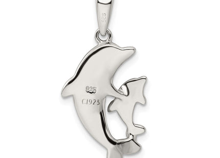 Sterling Silver Rhodium-plated Blue Inlay Created Opal Dolphin Pendant (Style QC7683)