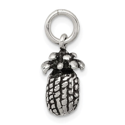 Sterling Silver Antiqued Pineapple Charm, 21 x 9mm