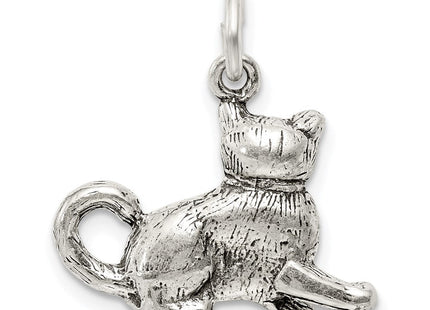 Sterling Silver Antiqued Cat Charm (Style QC7834)