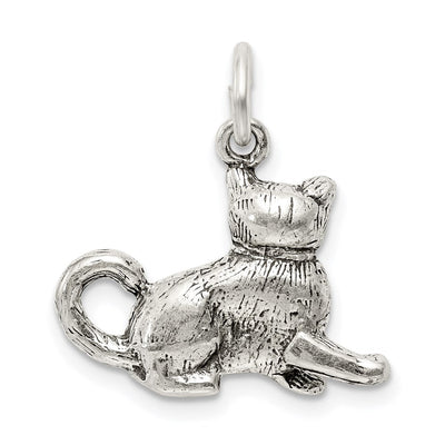Sterling Silver Antiqued Cat Charm, 22 x 19mm
