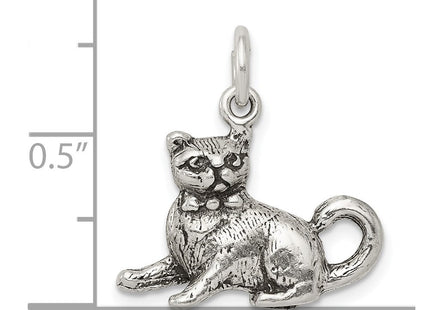 Sterling Silver Antiqued Cat Charm (Style QC7834)