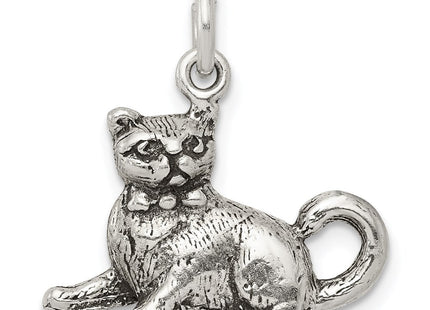 Sterling Silver Antiqued Cat Charm (Style QC7834)