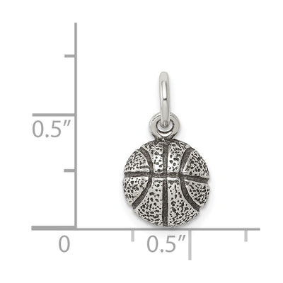 Sterling Silver Antiqued Basketball Charm, 20 x 10mm