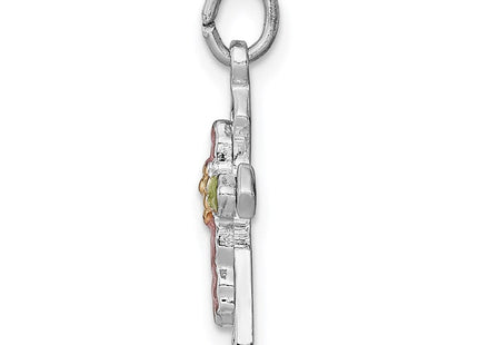 Sterling Silver Platinum-plated Polished Epoxy & Gold-plated Cross Pendant (Style QC7922)