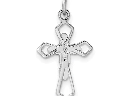 Sterling Silver Platinum-plated Polished Epoxy & Gold-plated Cross Pendant (Style QC7922)