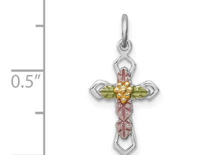 Sterling Silver Platinum-plated Polished Epoxy & Gold-plated Cross Pendant (Style QC7922)