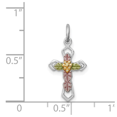 Sterling Silver Platinum-plated Polished Epoxy & Gold-plated Cross Pendant, 21.4 x 10.33mm