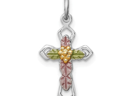 Sterling Silver Platinum-plated Polished Epoxy & Gold-plated Cross Pendant (Style QC7922)