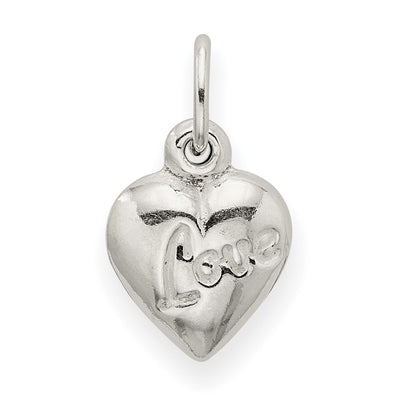 Sterling Silver Polished LOVE Reversible Puff Heart Charm