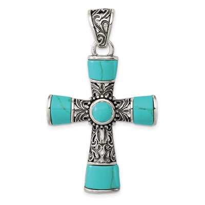 Sterling silver turquoise cross pendant, synthetic stone