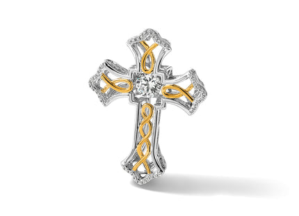 Sterling Silver Platinum-plated Plshed Gold-plated Vibrant CZ Cross Pendant