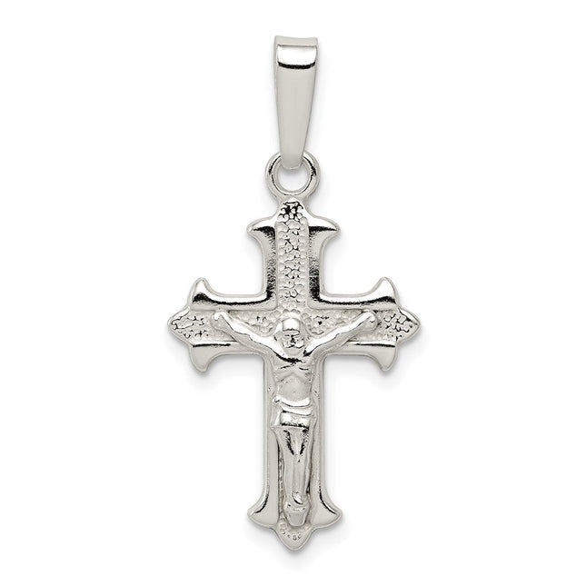 Sterling Silver Polished Textured Crucifix Pendant, 32.5 x 16mm