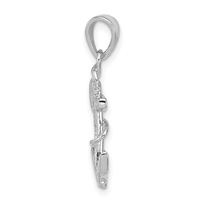 Sterling Silver Rhodium-plated CZ Anchor Pendant, 25.5 x 11.5mm