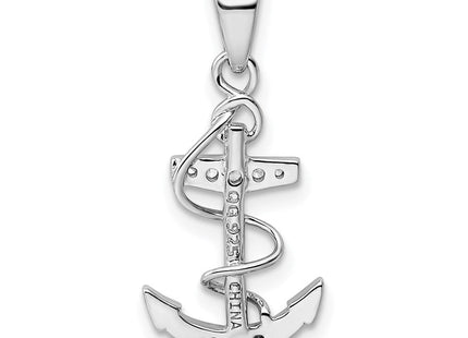 Sterling Silver Rhodium-plated CZ Anchor Pendant (Style QC8356)