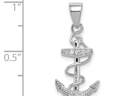 Sterling Silver Rhodium-plated CZ Anchor Pendant (Style QC8356)