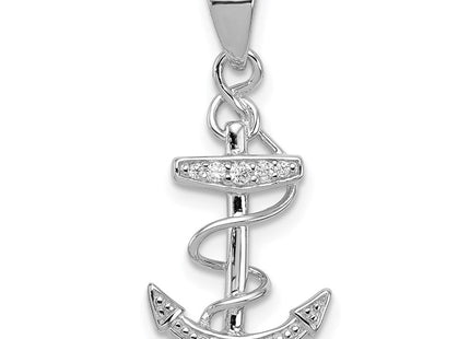 Sterling Silver Rhodium-plated CZ Anchor Pendant (Style QC8356)