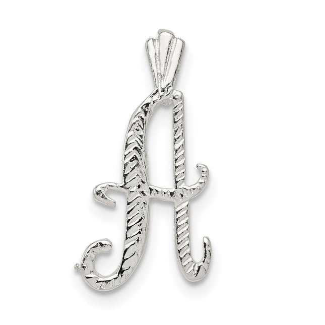 Sterling Silver Polished & Textured Letter Initial Chain Slide