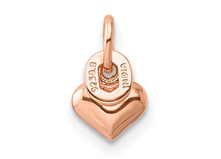 Sterling Silver Rose-tone Polished Puffed Heart Pendant (Style QC8465RP)
