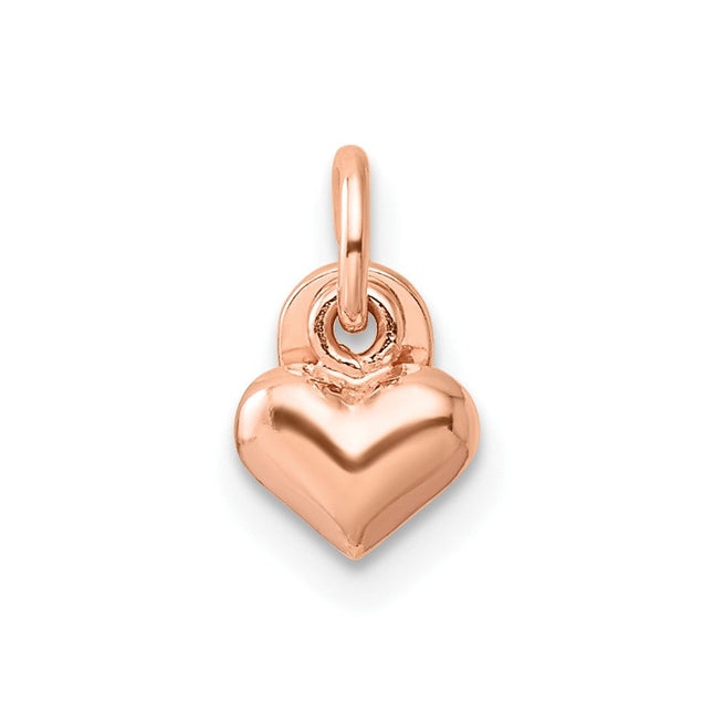 Sterling Silver Rose-tone Polished Puffed Heart Pendant, 9.3 x 6.45mm