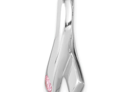 Sterling Silver Rhodium-plated Pink CZ Awareness Ribbon Pendant (Style QC8569)