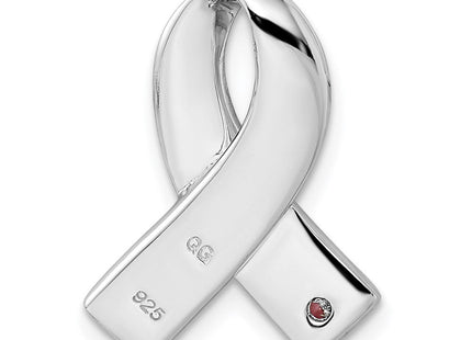 Sterling Silver Rhodium-plated Pink CZ Awareness Ribbon Pendant (Style QC8569)