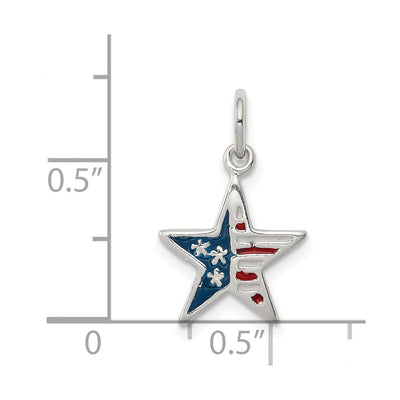 Sterling Silver Polished Enamel American Flag Star Pendant