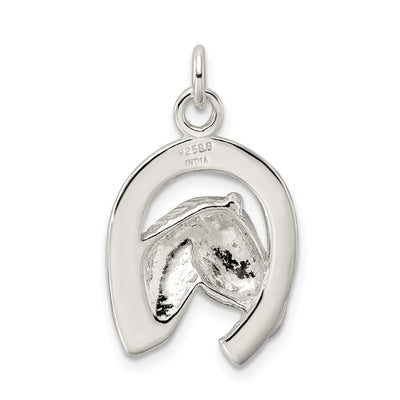 Sterling Silver Polished Horseshoe with Horse Head Pendant