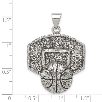 Sterling Silver Antiqued & Textured Basketball with Backboard Pendant