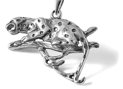 Sterling Silver Antiqued & Textured Leopard on Branch Pendant
