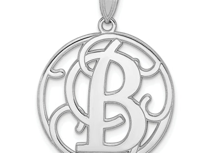 Sterling Silver Rhodium-plated Fancy Script Letter Initial Pendant