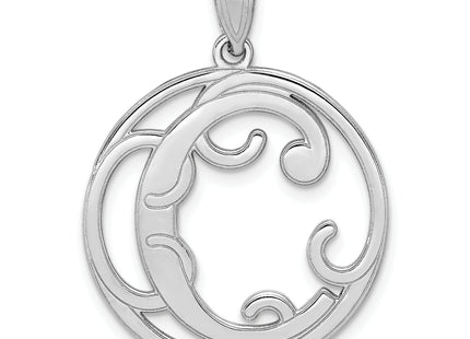Sterling Silver Rhodium-plated Fancy Script Letter Initial Pendant