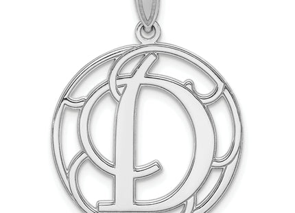 Sterling Silver Rhodium-plated Fancy Script Letter Initial Pendant