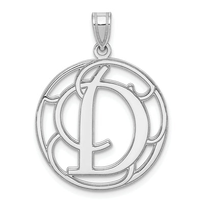 Sterling Silver Rhodium-plated Fancy Script Letter Initial Pendant