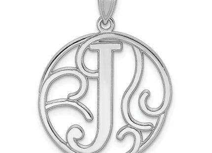 Sterling Silver Rhodium-plated Fancy Script Letter Initial Pendant