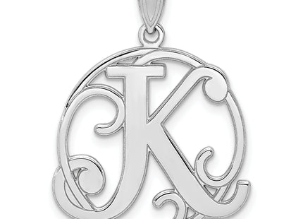 Sterling Silver Rhodium-plated Fancy Script Letter Initial Pendant
