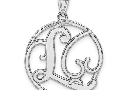 Sterling Silver Rhodium-plated Fancy Script Letter Initial Pendant