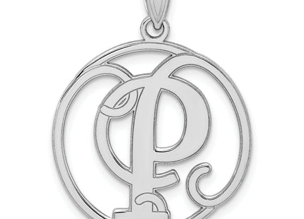Sterling Silver Rhodium-plated Fancy Script Letter Initial Pendant