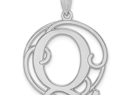 Sterling Silver Rhodium-plated Fancy Script Letter Initial Pendant