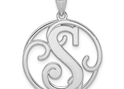 Sterling Silver Rhodium-plated Fancy Script Letter Initial Pendant