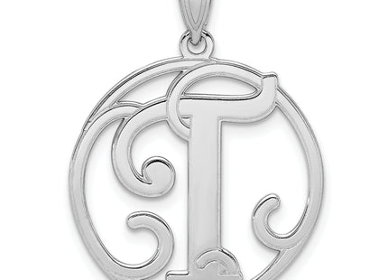 Sterling Silver Rhodium-plated Fancy Script Letter Initial Pendant
