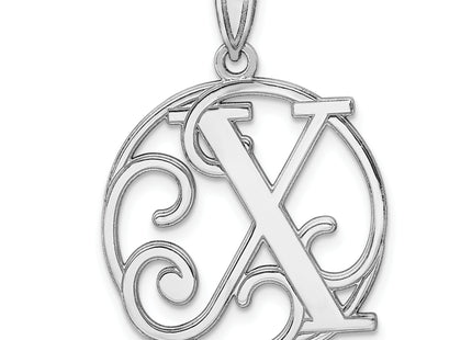 Sterling Silver Rhodium-plated Fancy Script Letter Initial Pendant