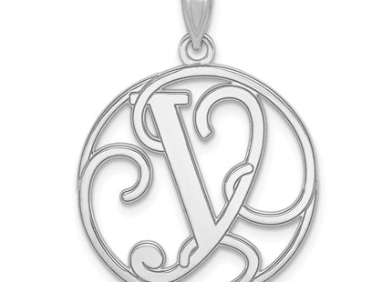 Sterling Silver Rhodium-plated Fancy Script Letter Initial Pendant