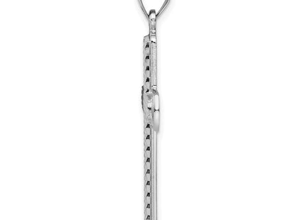 Sterling Silver Rhodium-plated Textured & Polished Cross Pendant (Style QC9032)