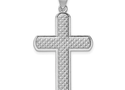 Sterling Silver Rhodium-plated Textured & Polished Cross Pendant (Style QC9032)